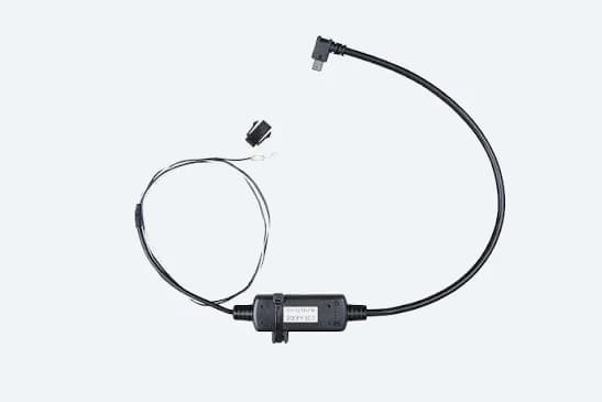 A Geotab IOX expansion harness with inline module and connector