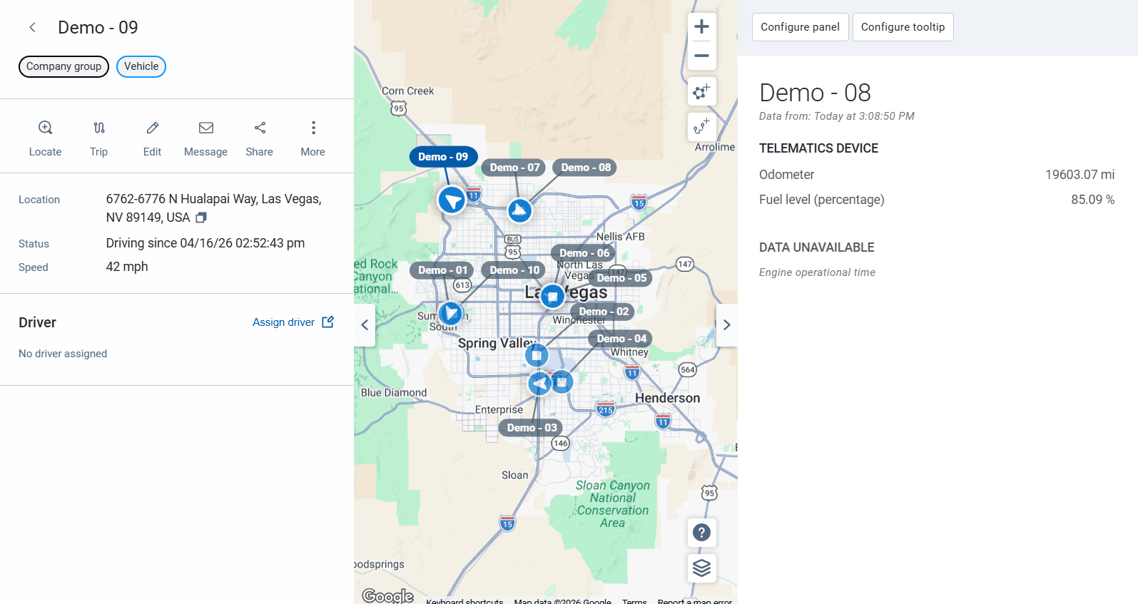 Asset Data Display panel