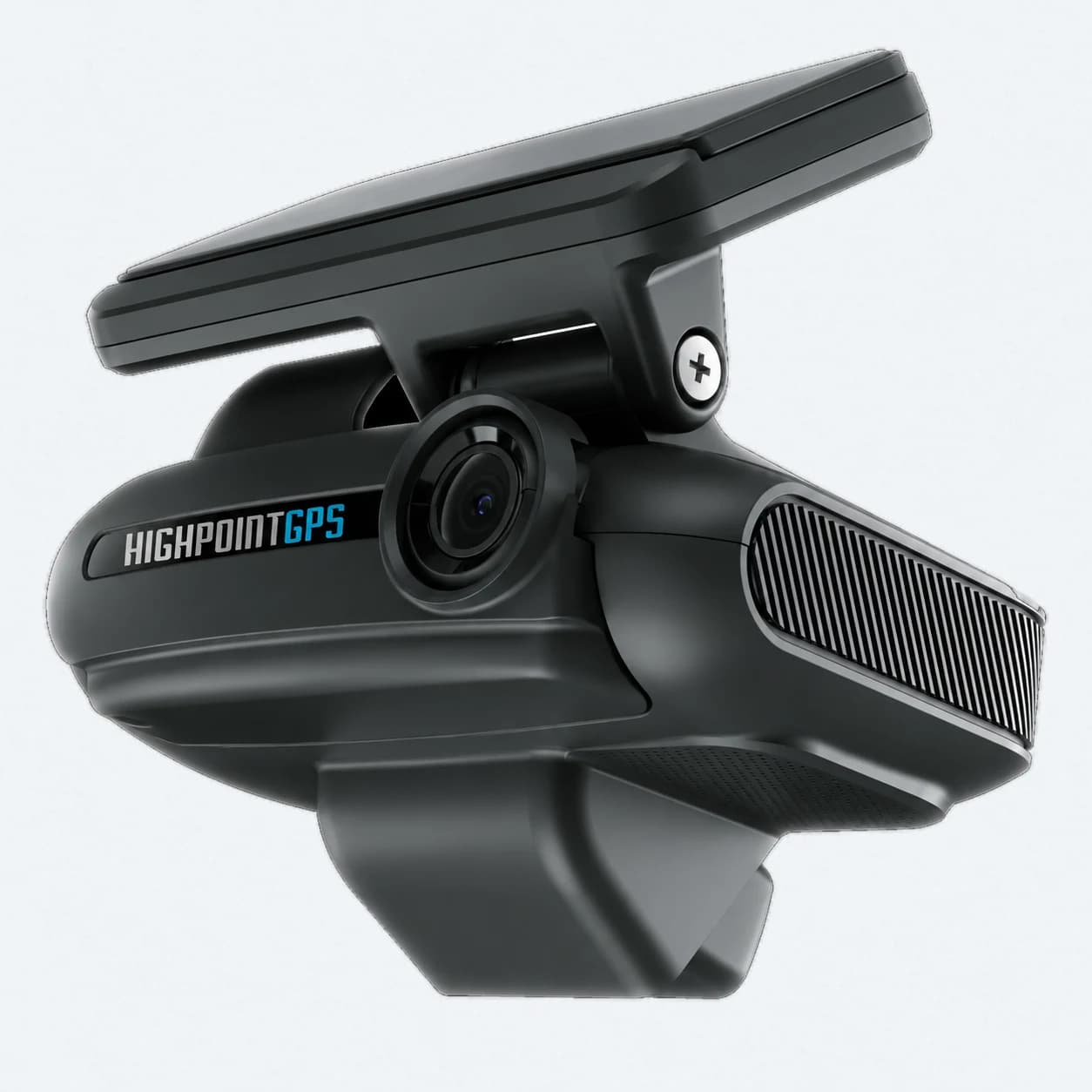 The High Point GPS Dual Dash AI Camera, road-facing lens and windshield mount