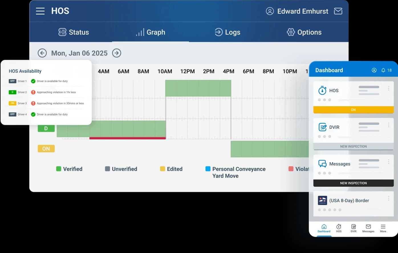 MyGeotab ELD hours-of-service dashboard