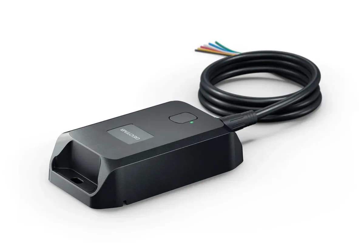 GO Anywhere Plus trailer GPS tracker, a black rugged box with a wiring lead